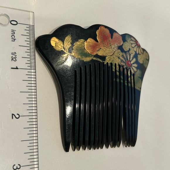 Vintage Kanzashi Japanese Hair Comb Decoration Black and Gold Floral 3.5 x 3 In - Picture 5 of 7